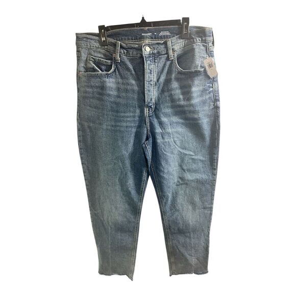 Old Navy Blue Sky-Hi Straight Raw Hem Button Fly High Rise Jeans Women's Size 16 - Picture 1 of 7